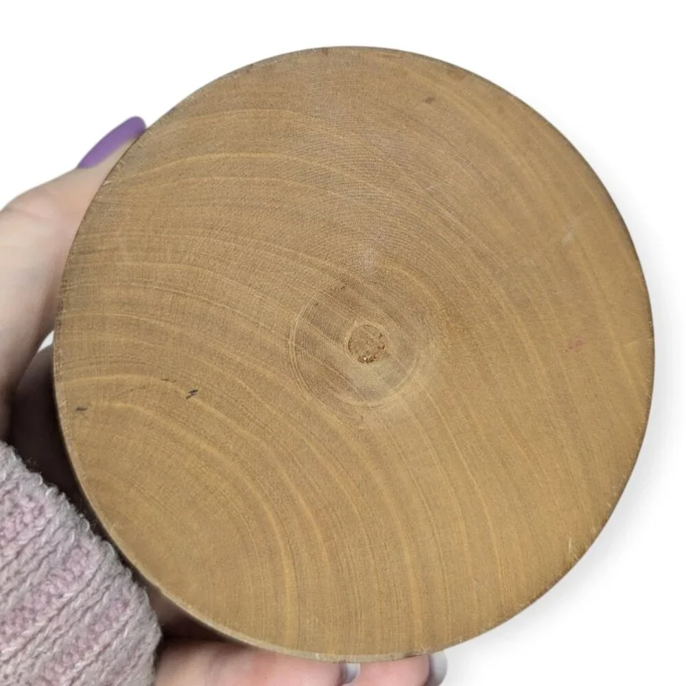 Vintage Round Wooden Carved Trinket Box w/ Lid Says Mexico